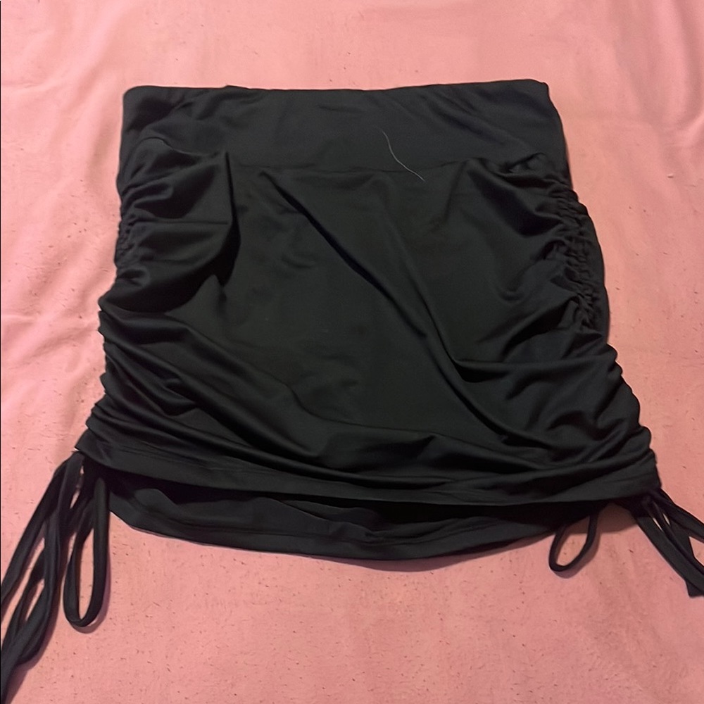 Amazon Black Bubble Mini Skirt Ruched Tie Front